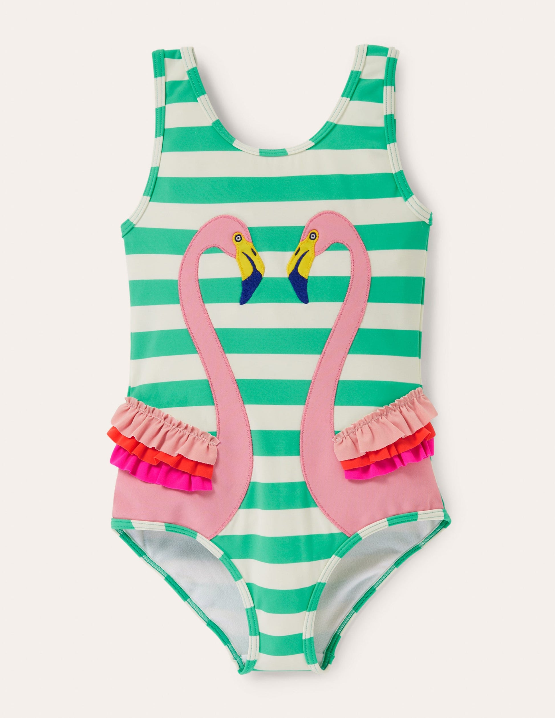 Maillot de bain fun à appliqué-Flamant rose vert tropical/ivoire-1