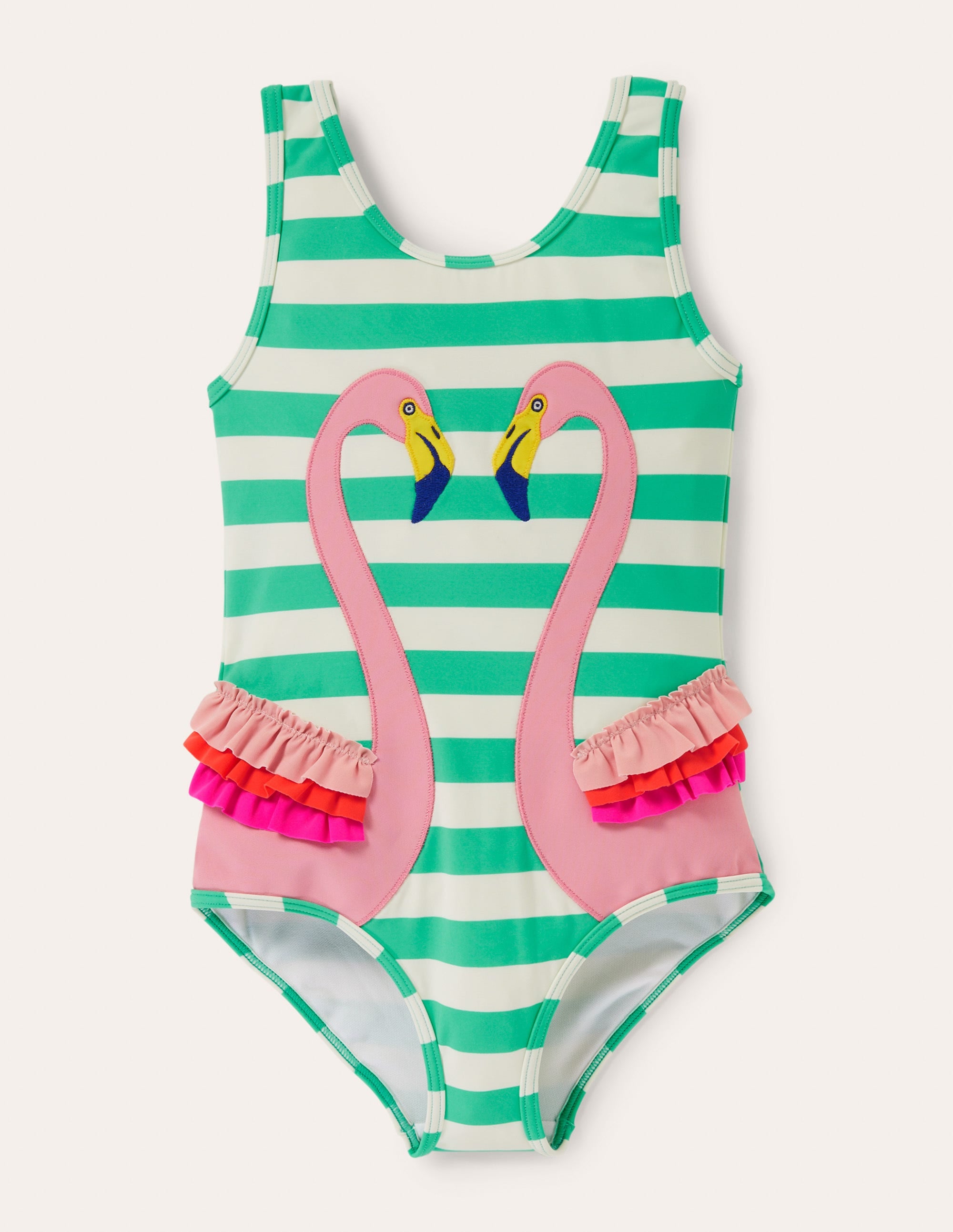 Maillot de bain fun à appliqué-Flamant rose vert tropical/ivoire - Image 1