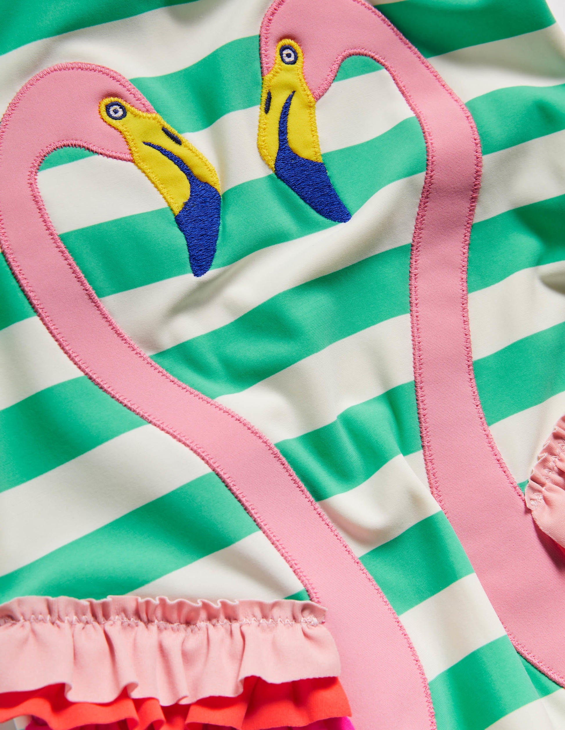 Maillot de bain fun à appliqué-Flamant rose vert tropical/ivoire-3