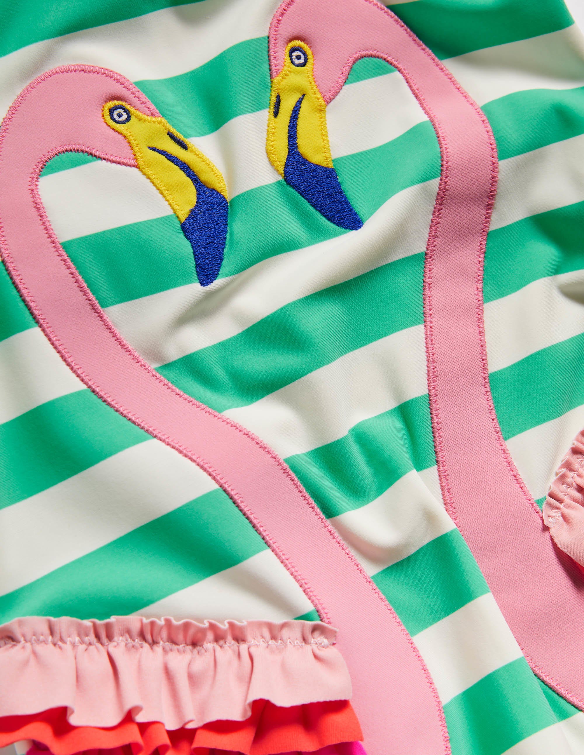 Maillot de bain fun à appliqué-Flamant rose vert tropical/ivoire - Image 3