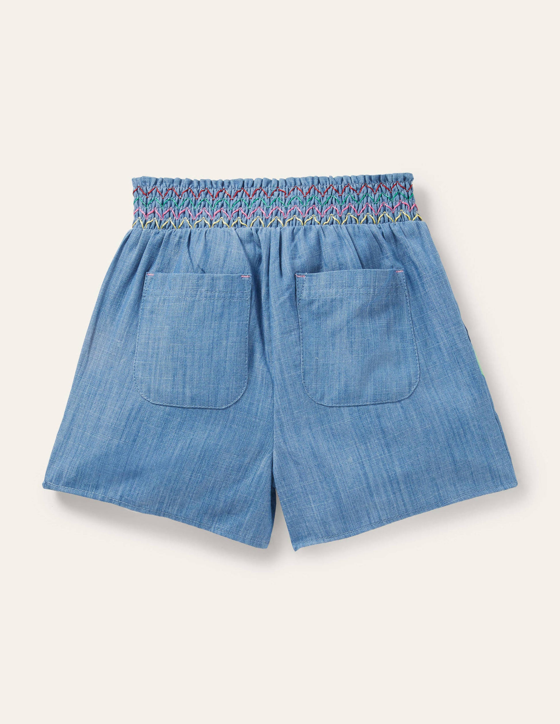 Short brodé et froncé-Oiseaux chambray-2