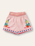 Shirred Embroidered Shorts-Boto Pink Fruit