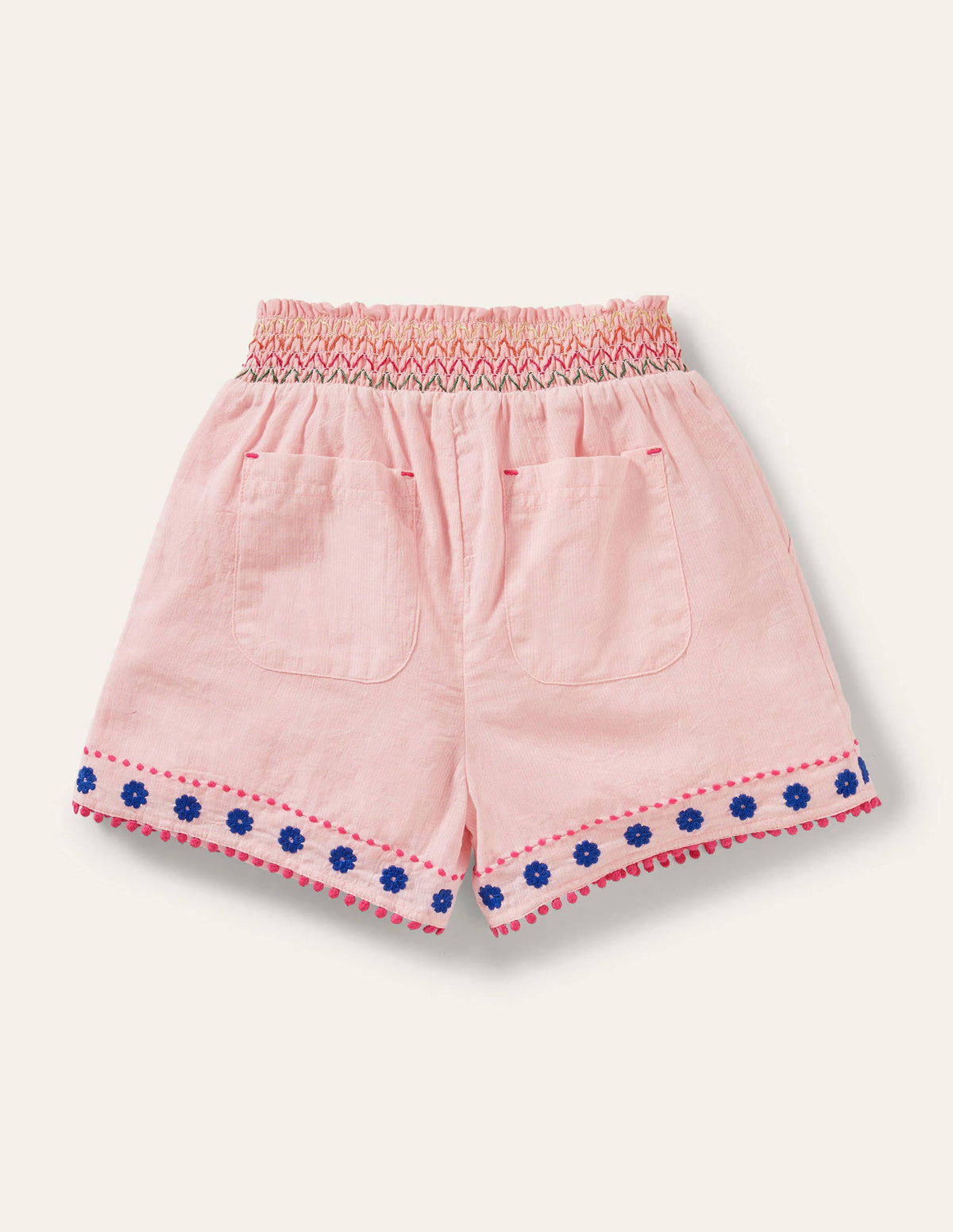 Shirred Embroidered Shorts-Boto Pink Fruit - Image 2