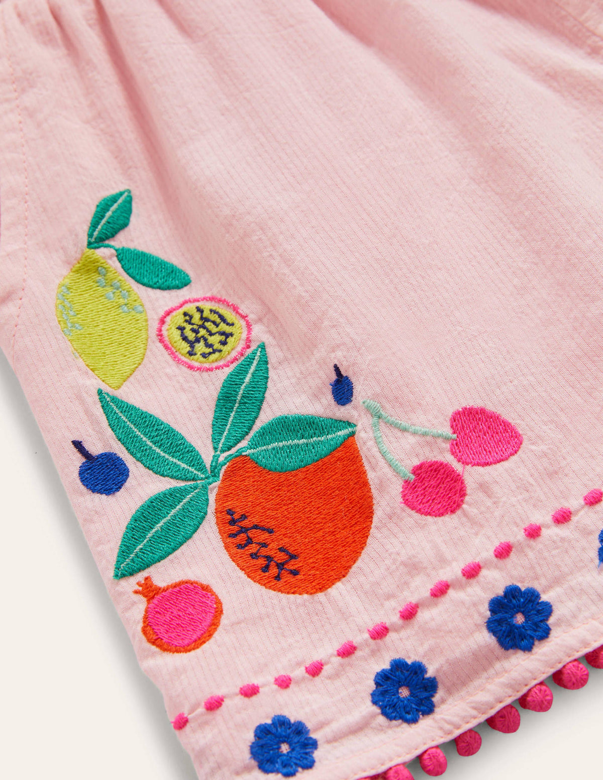 Shirred Embroidered Shorts-Boto Pink Fruit - Image 3