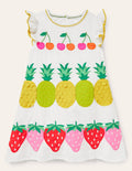 Webkleid mit großer Applikation-Weiß, Früchte