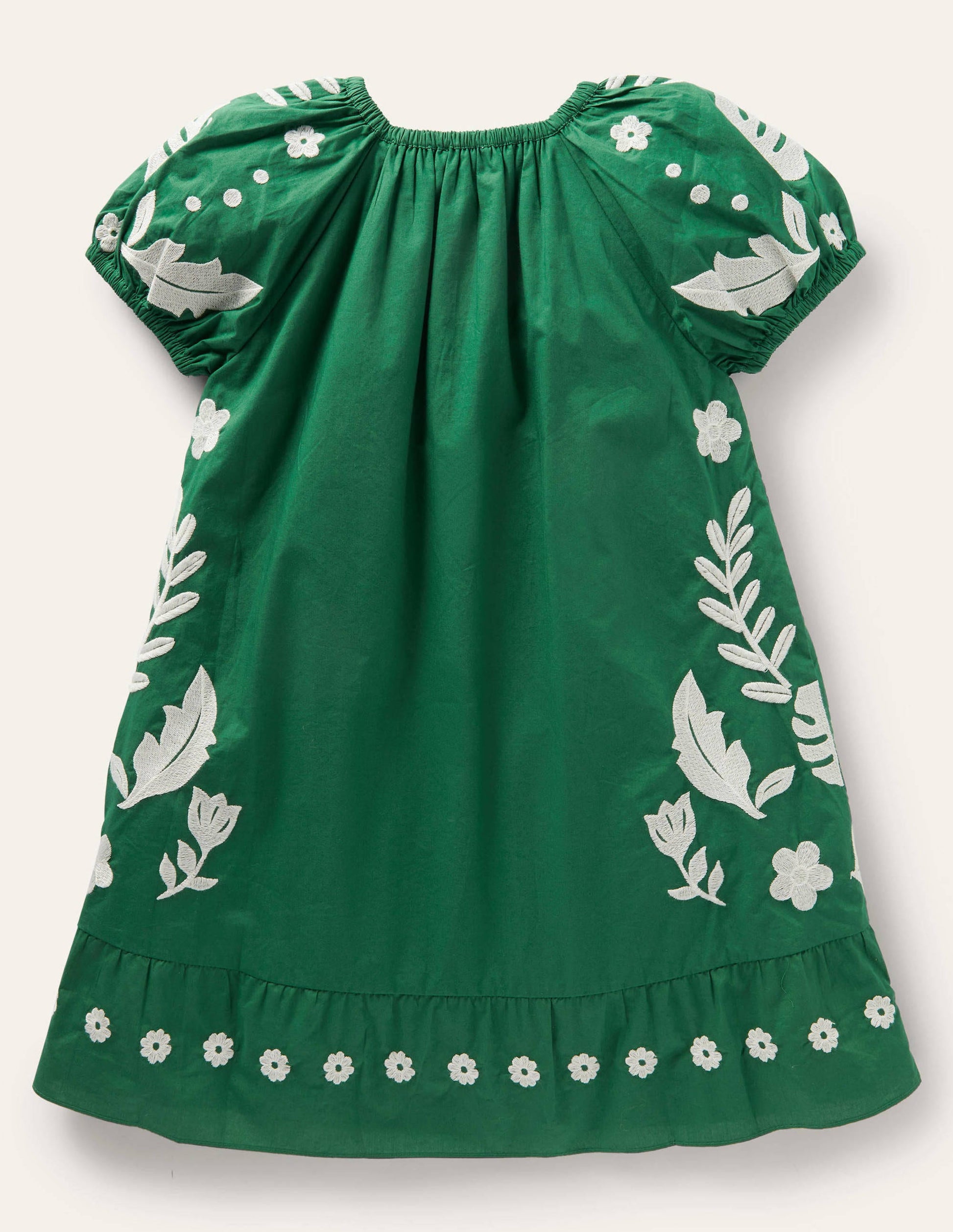 Robe brodée à manches bouffantes-Oiseaux poivron vert-2