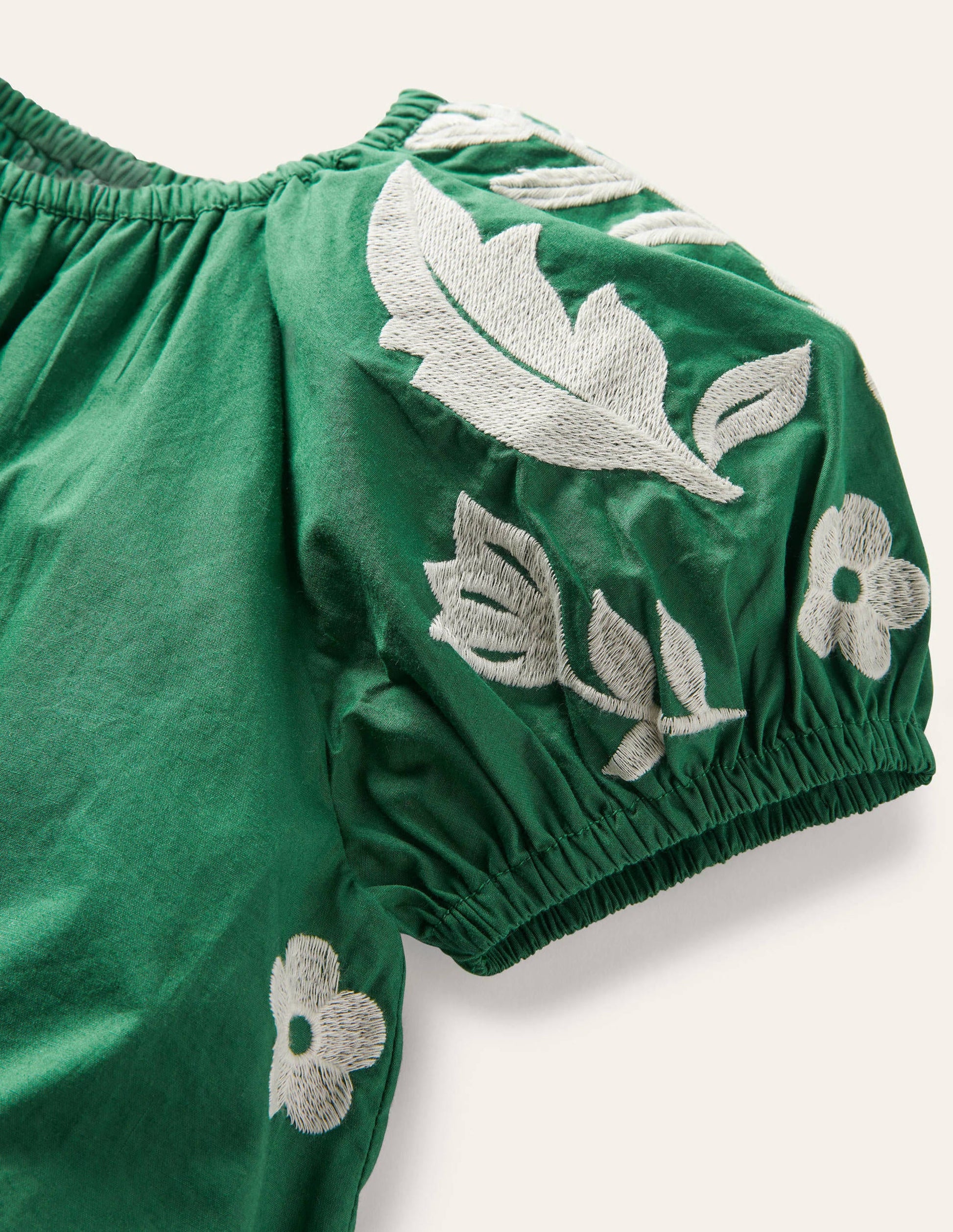 Robe brodée à manches bouffantes-Oiseaux poivron vert-3