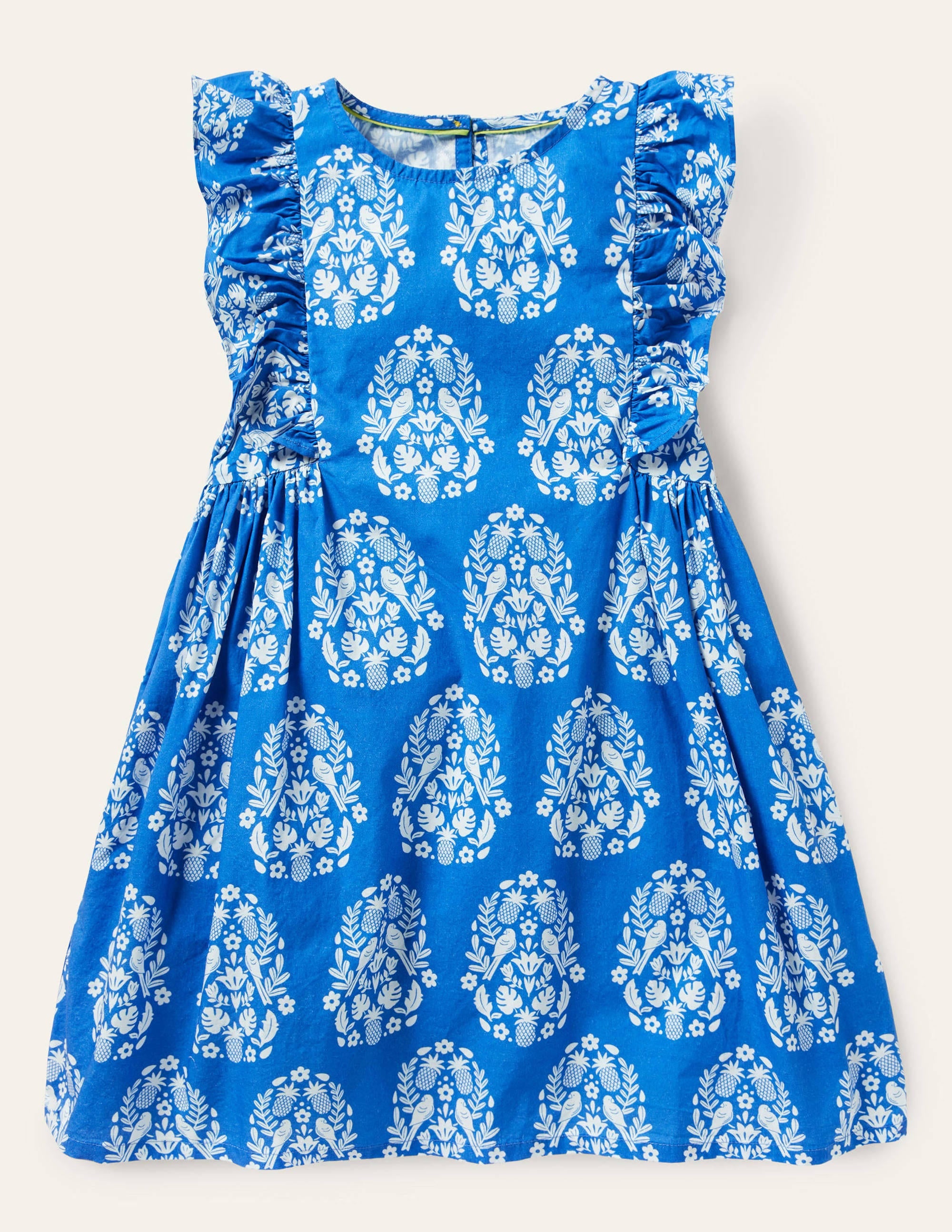 Robe imprimée à manches volantées-Motif xylographique bleu marina vif - Image 1