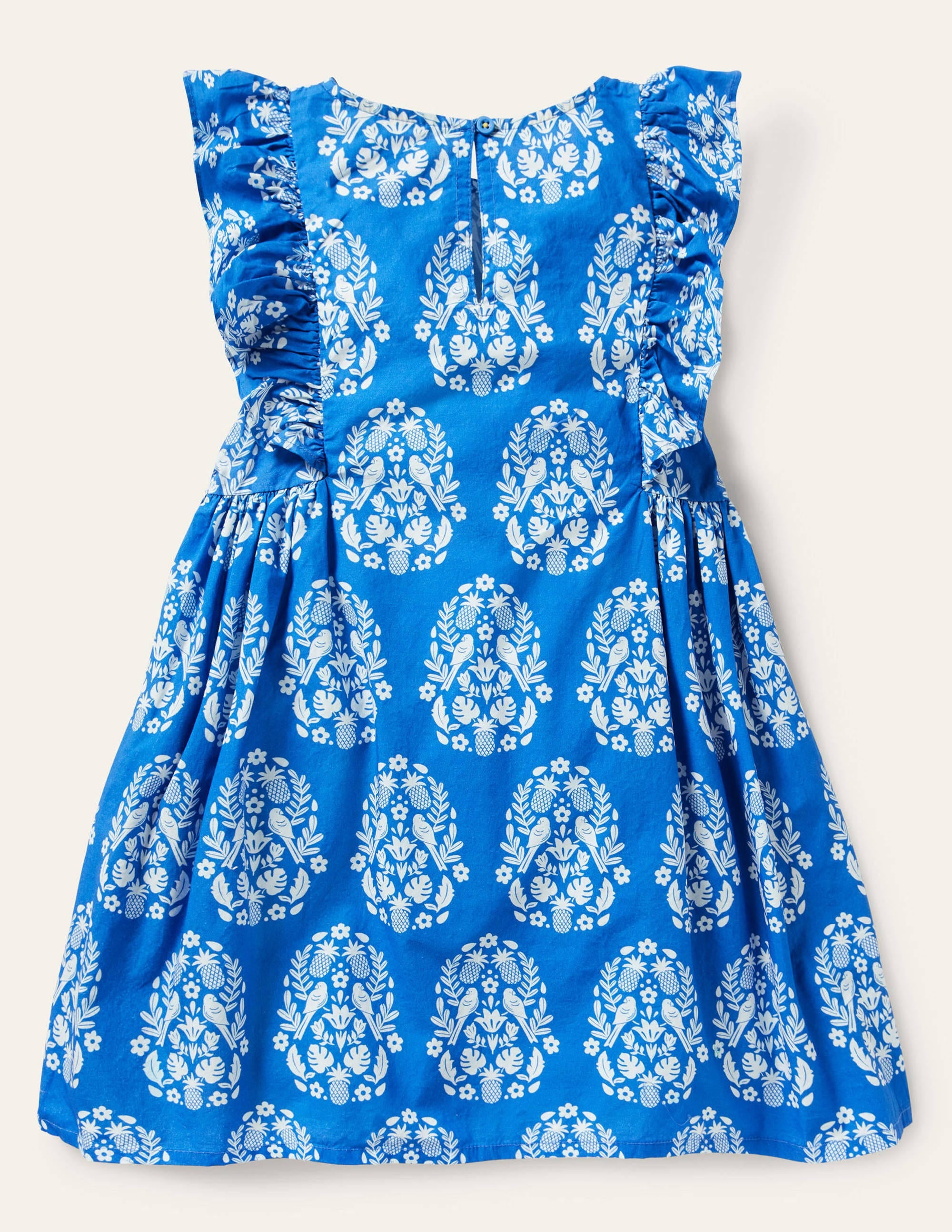 Robe imprimée à manches volantées-Motif xylographique bleu marina vif - Image 2