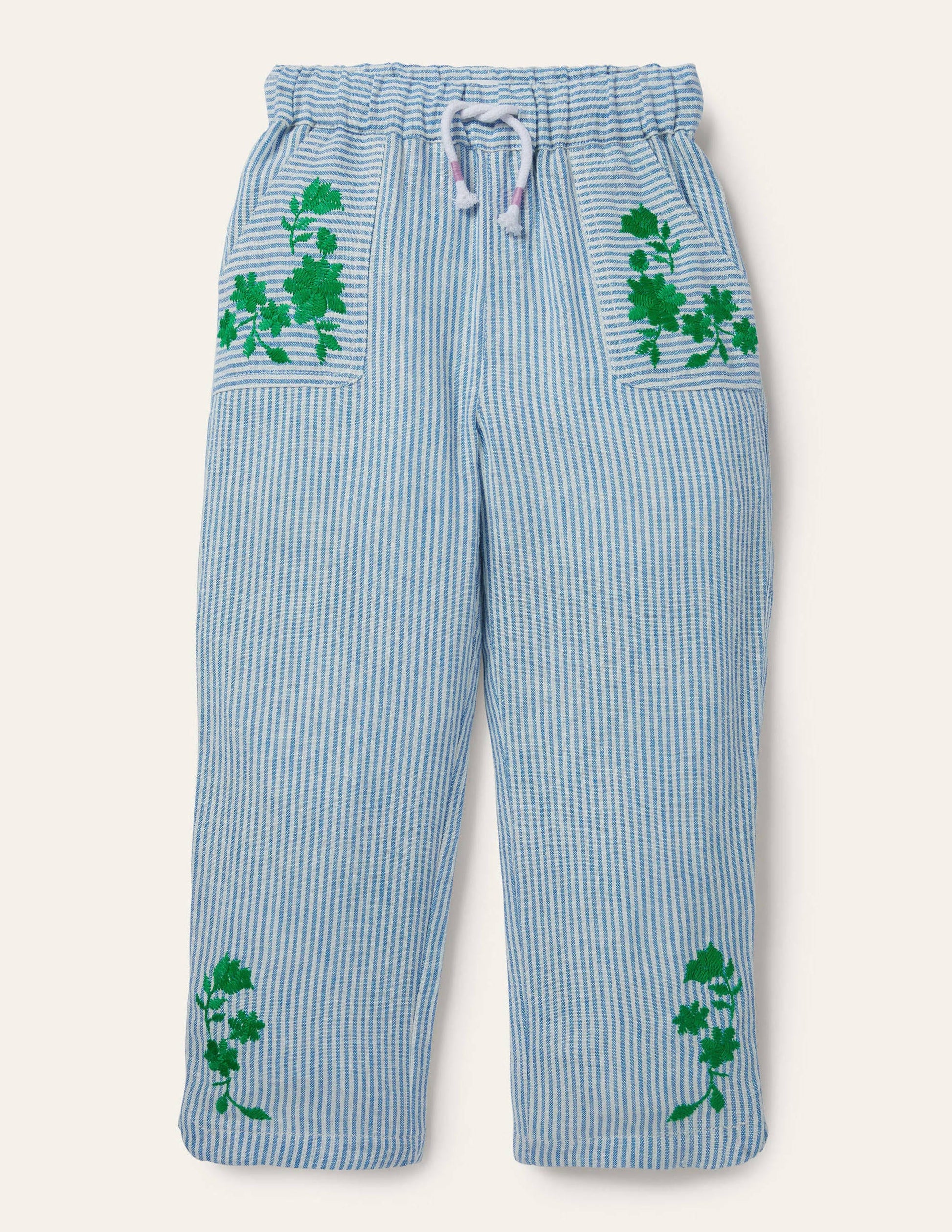 Pantalon tissé simple-Coutil ivoire/bleu littoral-1