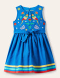 Vintagekleid mit Dschungelmotiv-Marineblau, Stickerei