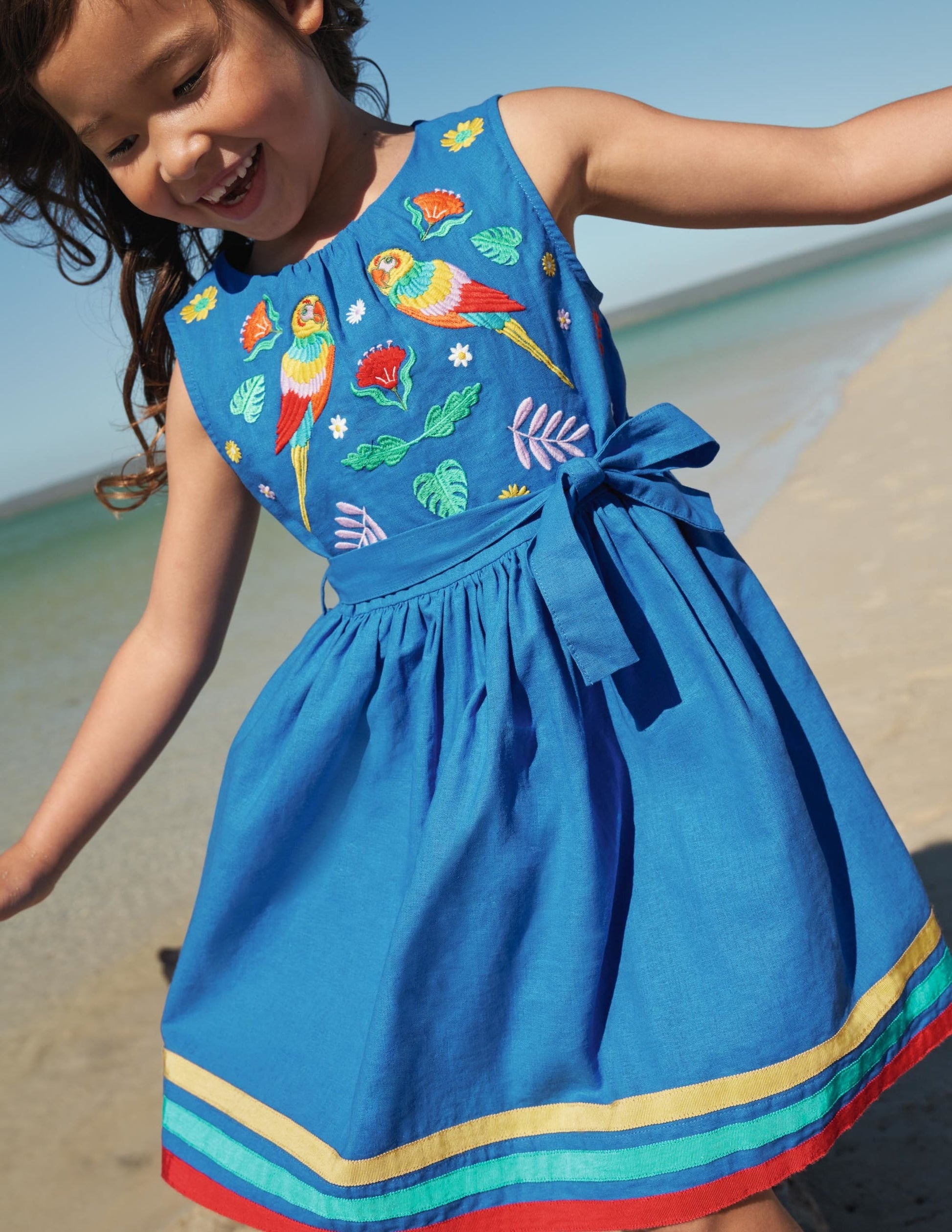 Vintagekleid mit Dschungelmotiv-Marineblau, Stickerei-4