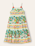 Tiered Printed Sun Dress-Ivory Jungle