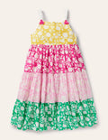 Robe d'été imprimée et volantée-Pêle-mêle multi