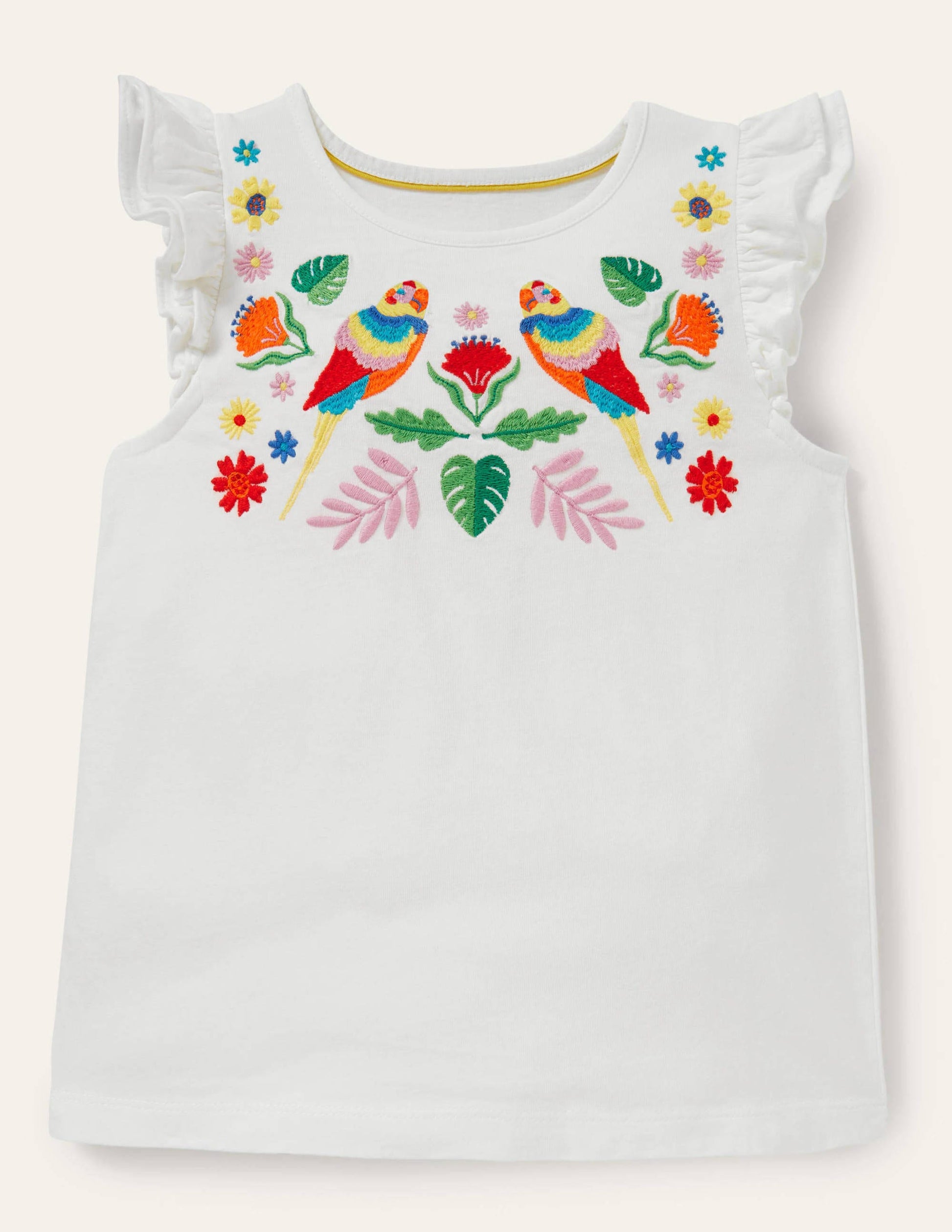 T-shirt volanté à logo-Perroquet floral ivoire-1