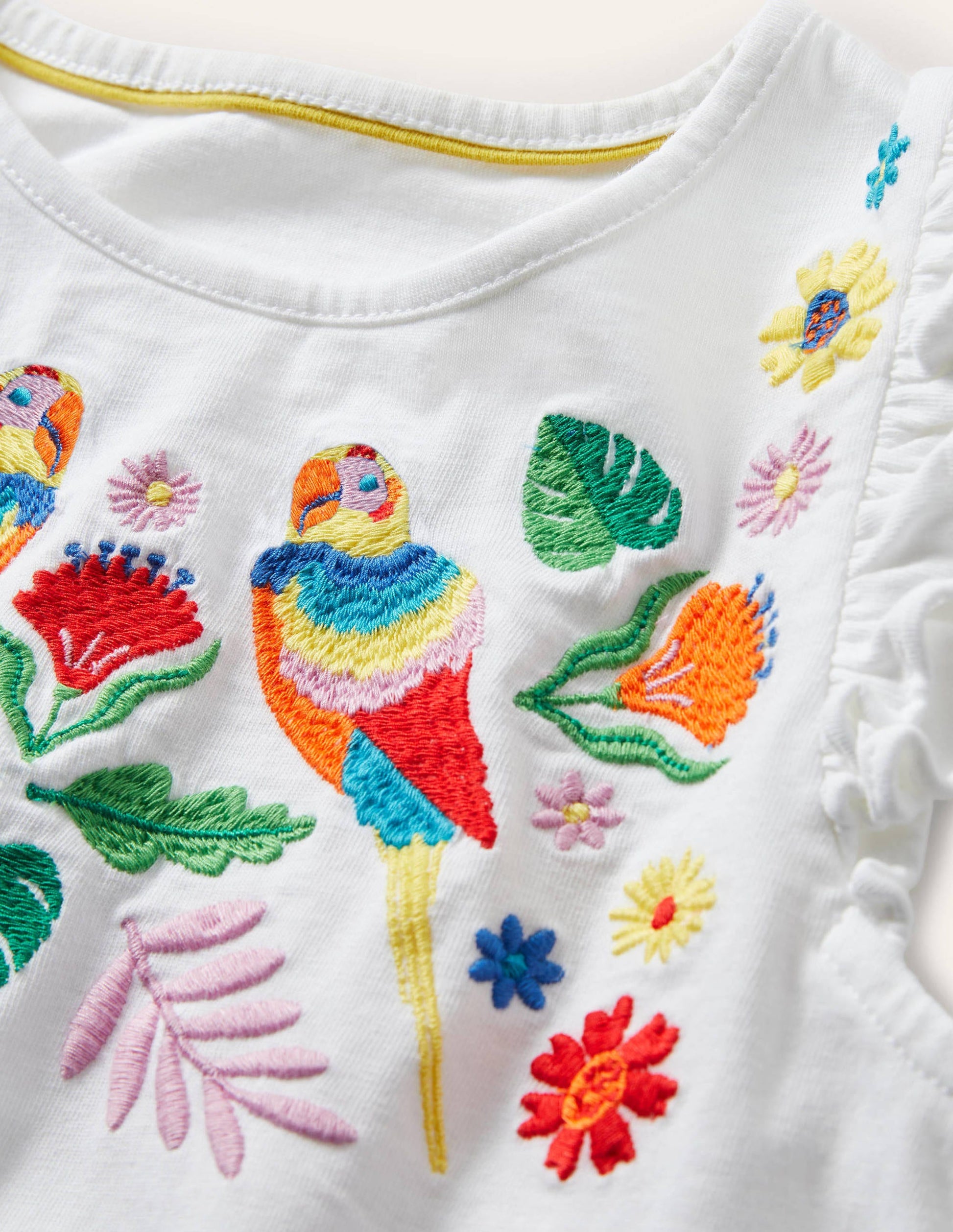 T-shirt volanté à logo-Perroquet floral ivoire-3