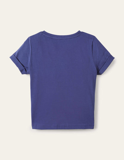 Motiv-T-Shirt mit Knotendetail-Segelblau/Erdbeere
