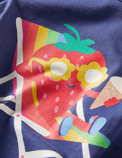 Motiv-T-Shirt mit Knotendetail-Segelblau/Erdbeere