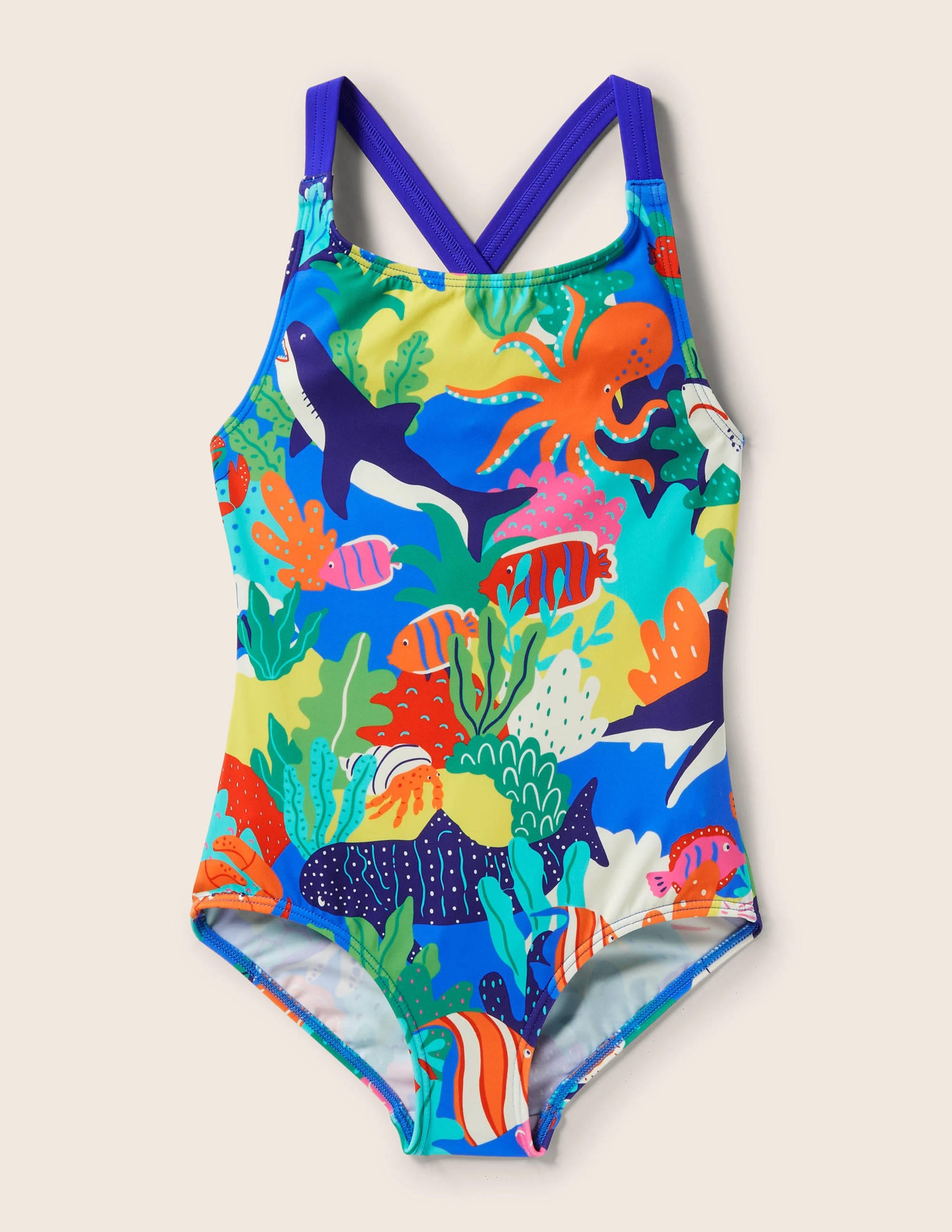 Maillot de bain imprimé croisé dans le dos-Récif arc-en-ciel multi - Image 1