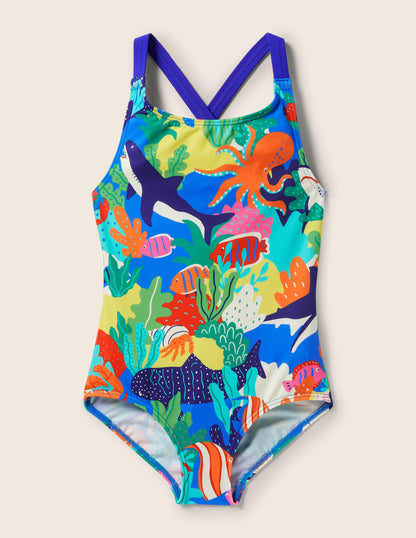 Maillot de bain imprimé croisé dans le dos-Récif arc-en-ciel multi-1