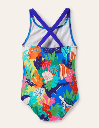 Maillot de bain imprimé croisé dans le dos-Récif arc-en-ciel multi-2