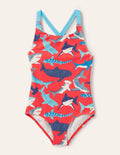 Cross-back Printed Swimsuit-Soft Red Sharks