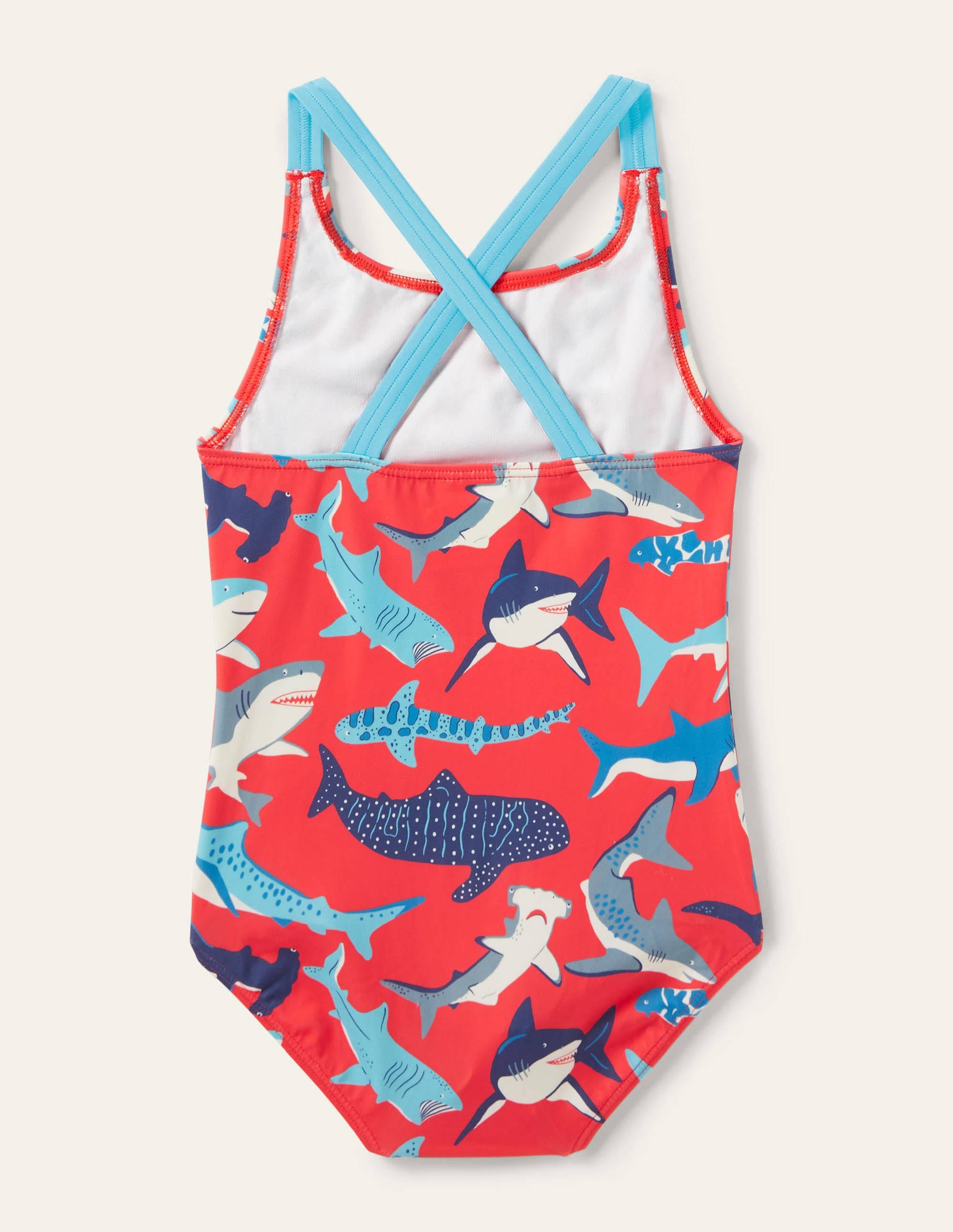 Maillot de bain imprimé croisé dans le dos-Requins rouge tendre - Image 2