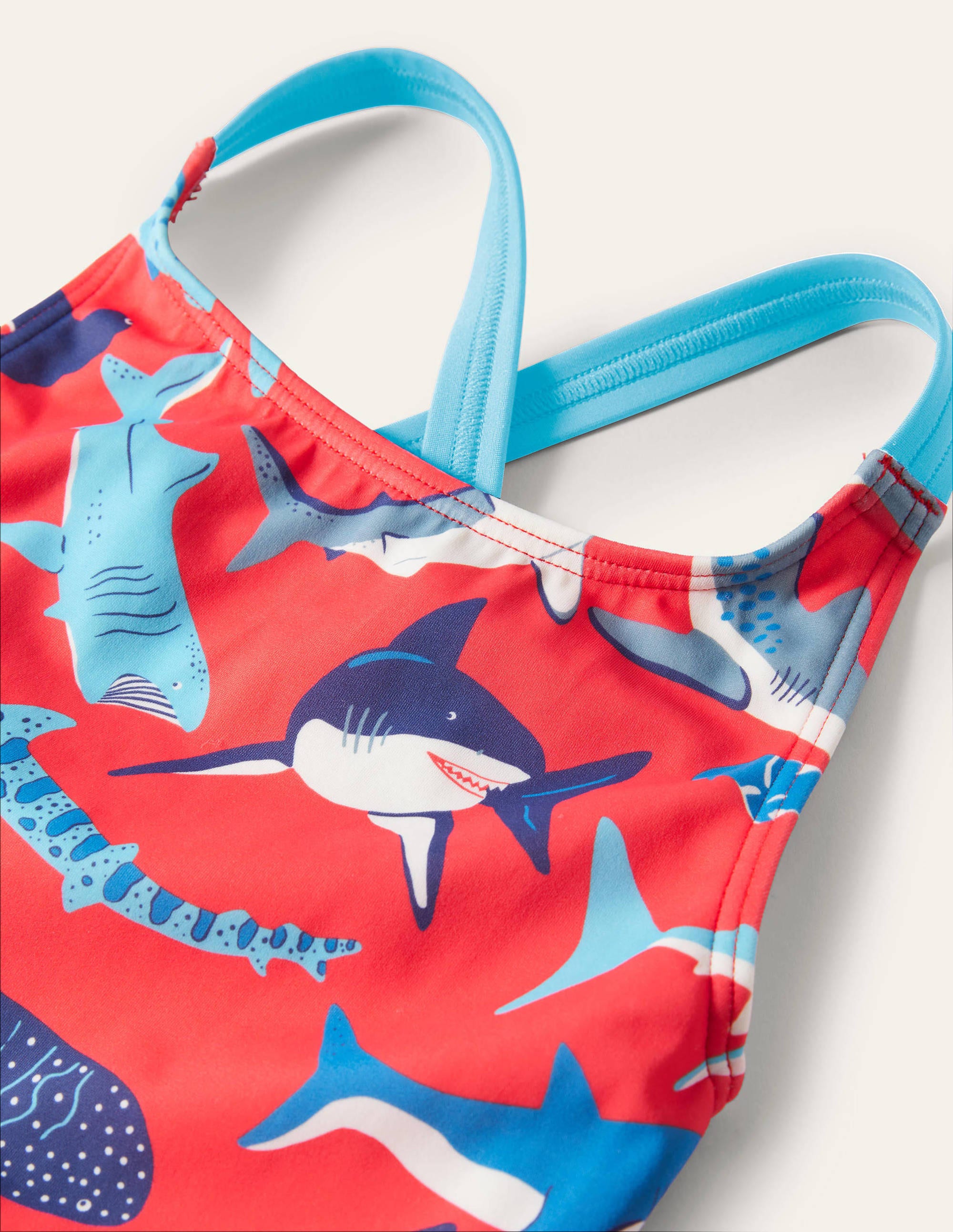 Maillot de bain imprimé croisé dans le dos-Requins rouge tendre - Image 3