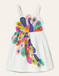 Kleid mit Pfau-Applikation-Naturweiß