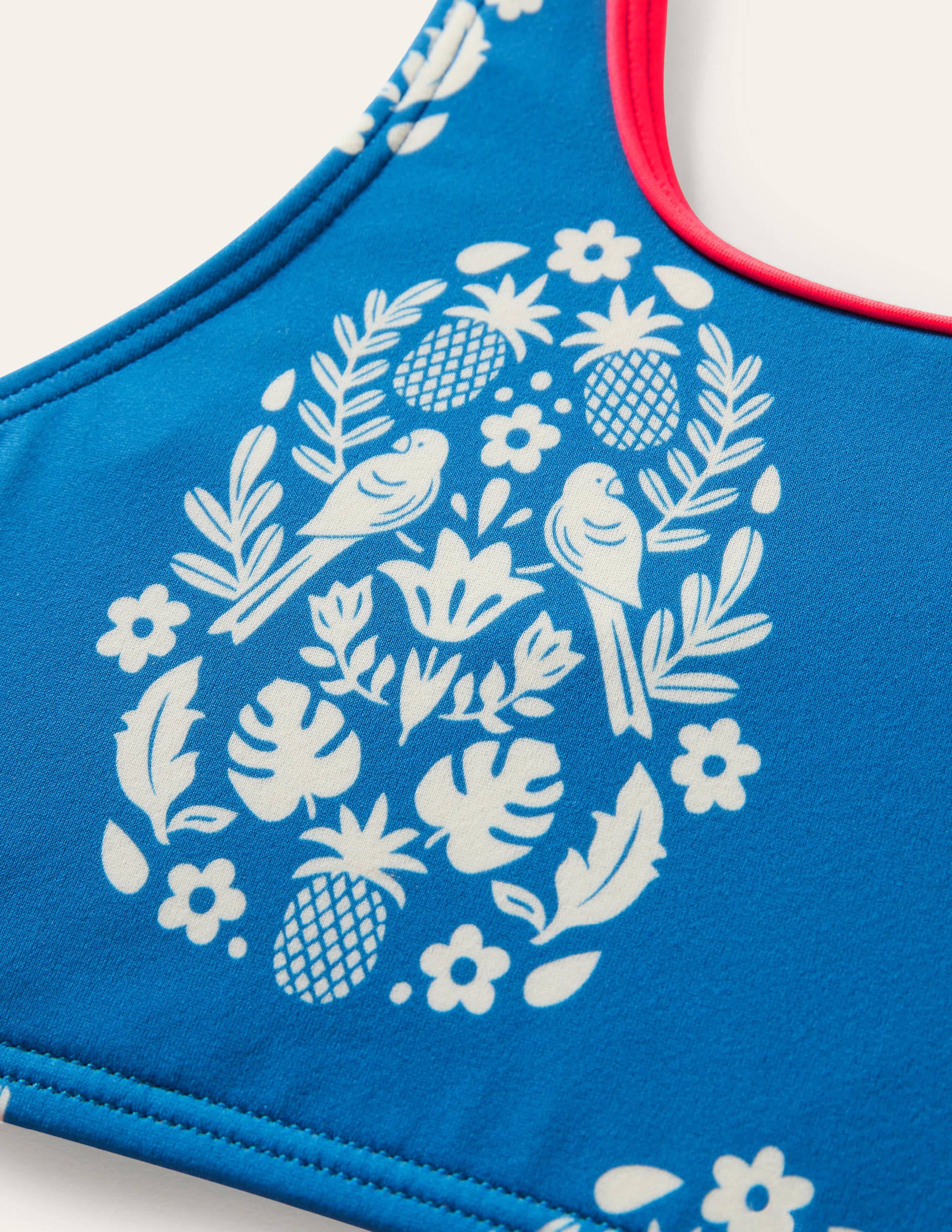 Bikini mit Knotendetail hinten-Marineblau, Tropisches Holzschnittmuster - Image 3