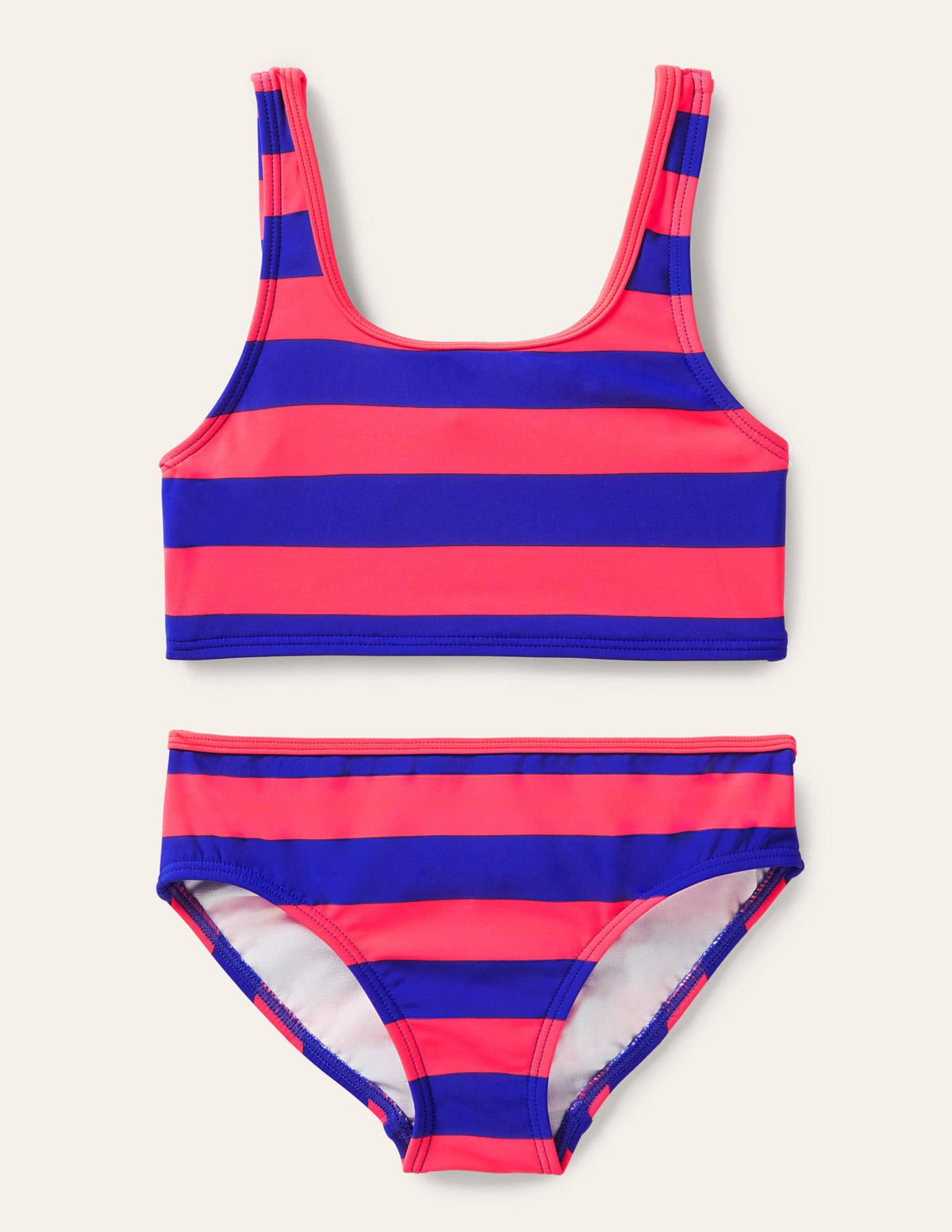 Bikini mit Knotendetail hinten-Korallenrot/Glockenblumenblau, Gestreift - Image 1
