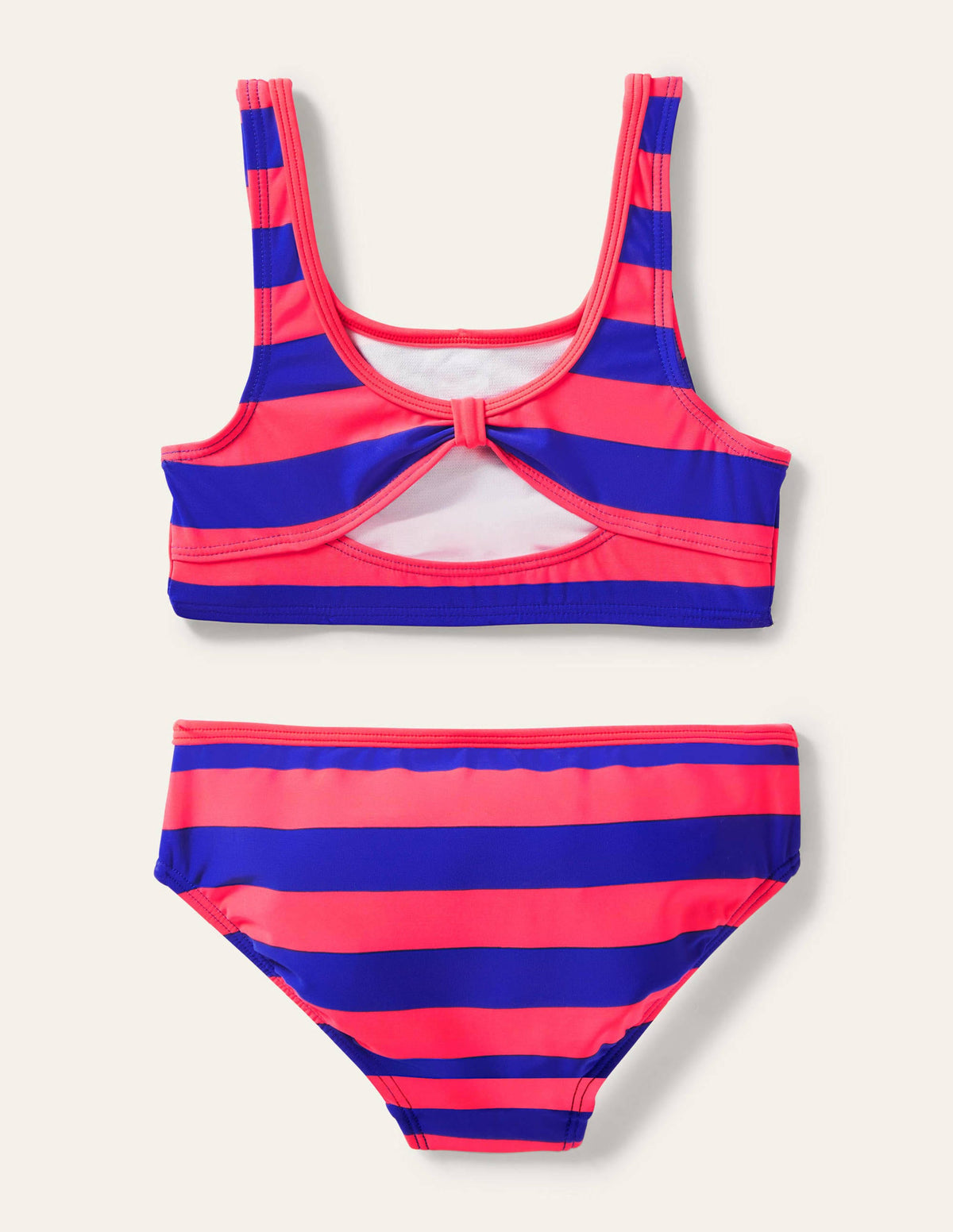 Bikini mit Knotendetail hinten-Korallenrot/Glockenblumenblau, Gestreift - Image 2