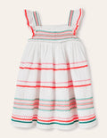 Embroidered Smock Dress-White