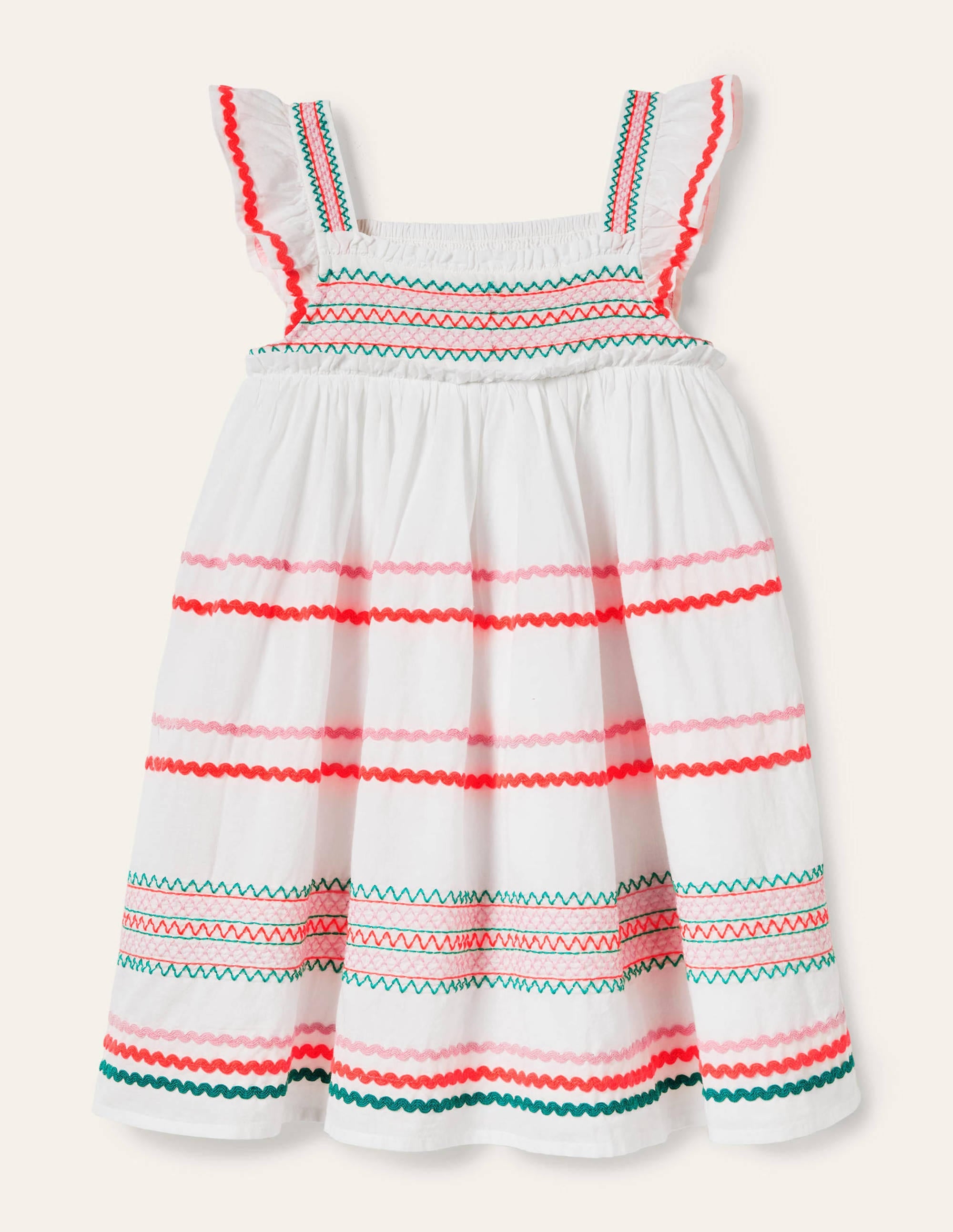 Embroidered Smock Dress-White - Image 1