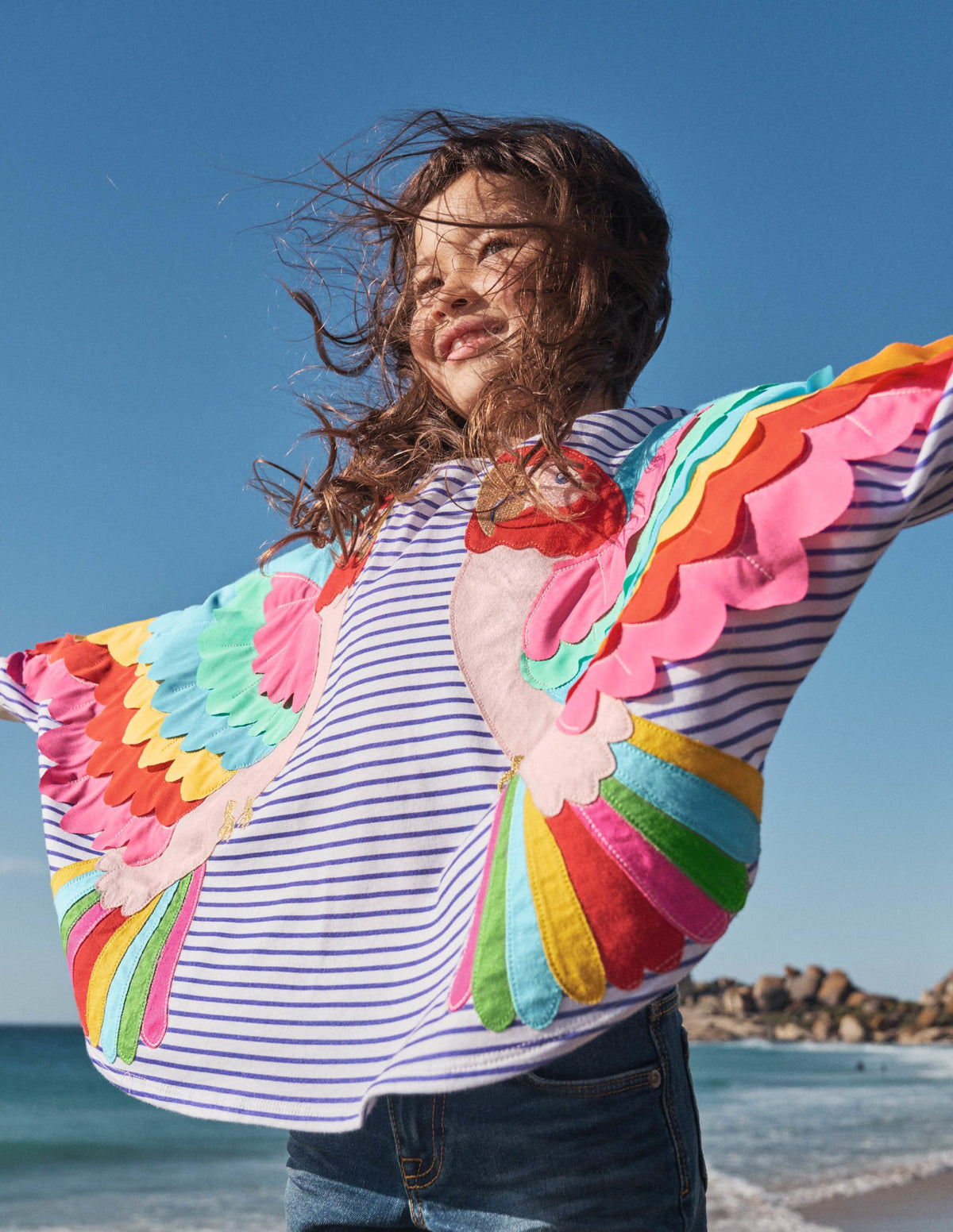 Schweres Sweatshirt-Naturweiß/Segelblau, Papagei-4