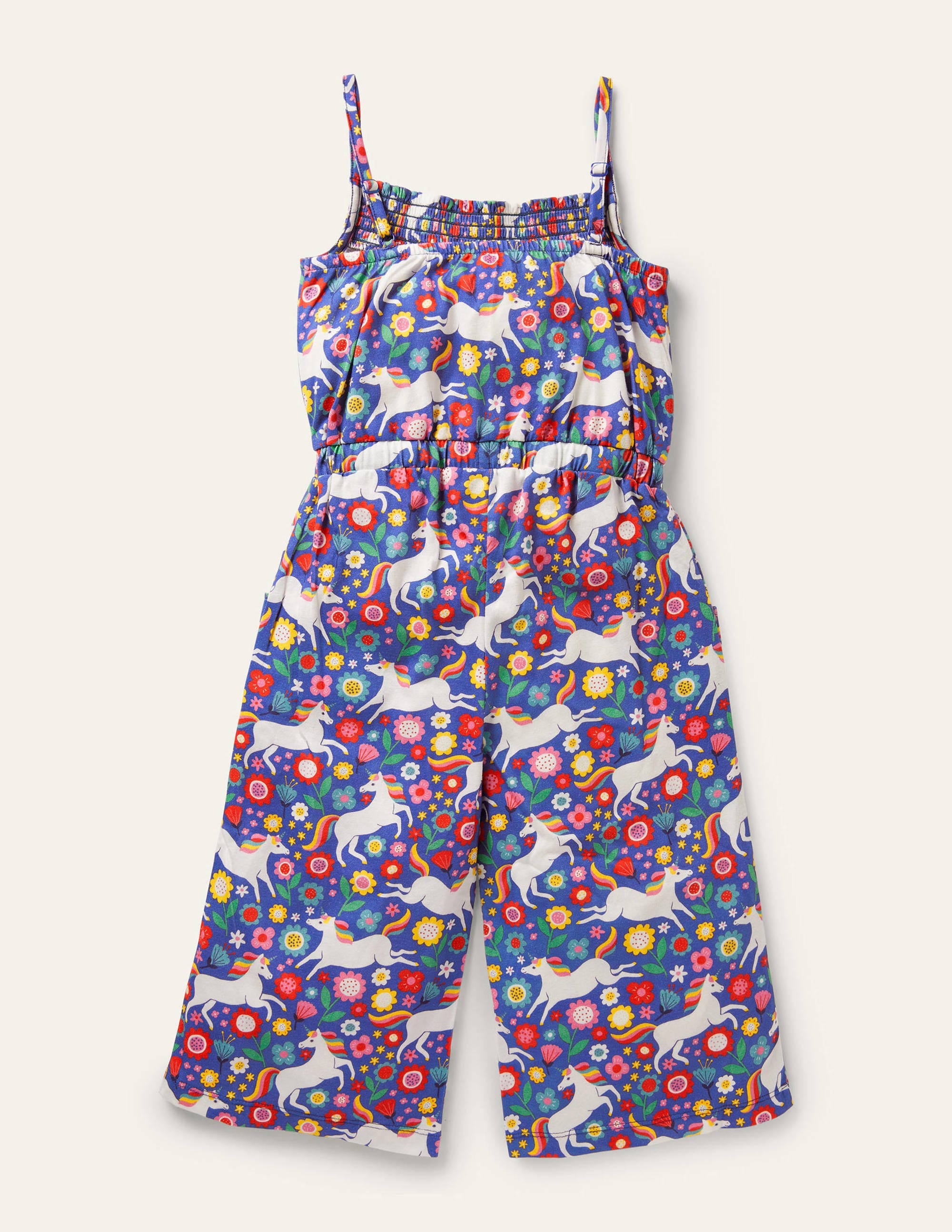 Jersey-Jumpsuit mit weitem Bein-Glockenblumenblau, Kleines Einhorn-/Blumenmuster - Image 2