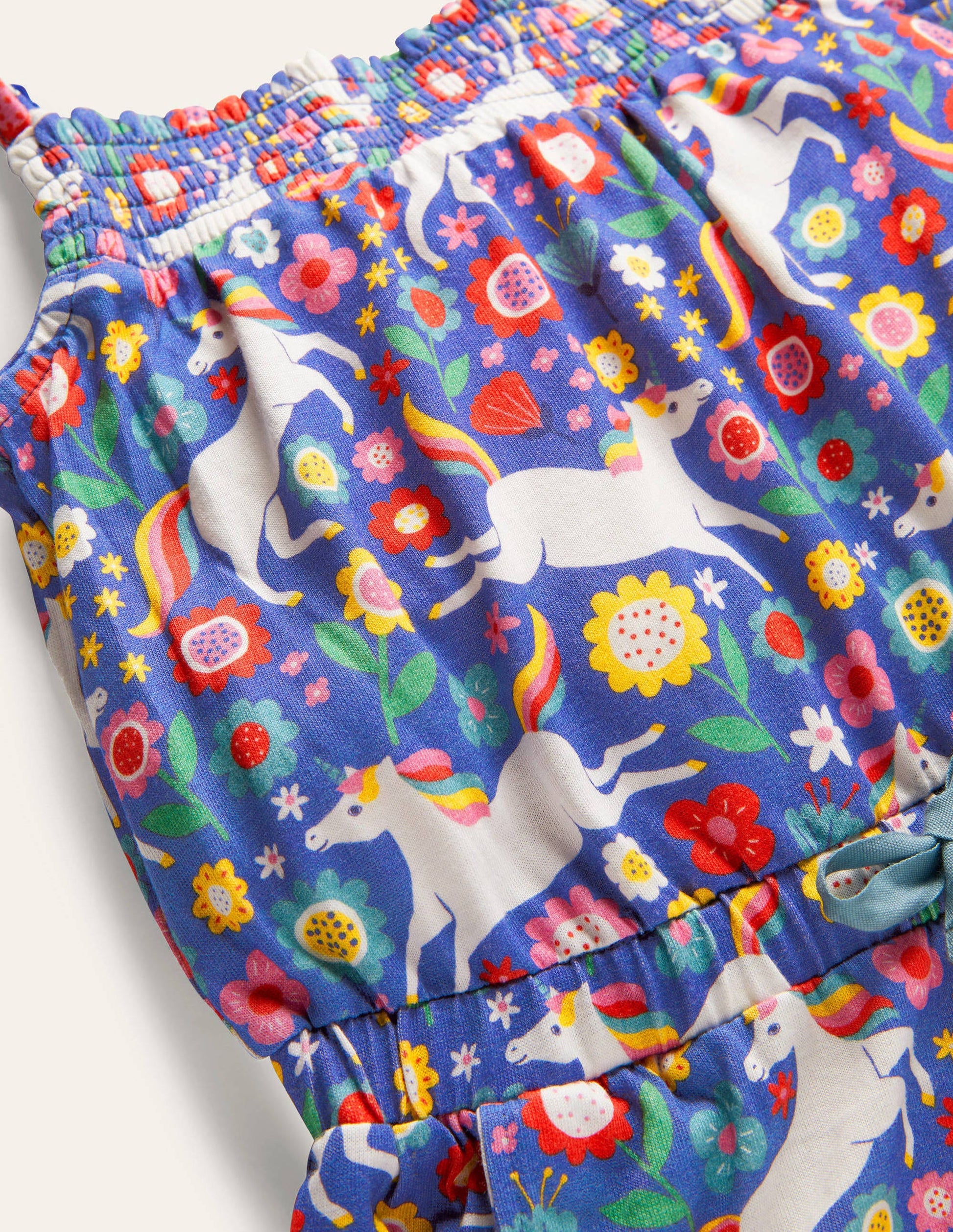 Jersey-Jumpsuit mit weitem Bein-Glockenblumenblau, Kleines Einhorn-/Blumenmuster-3