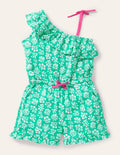 Combishort asymétrique en jersey-Motif xylographique vert tropical