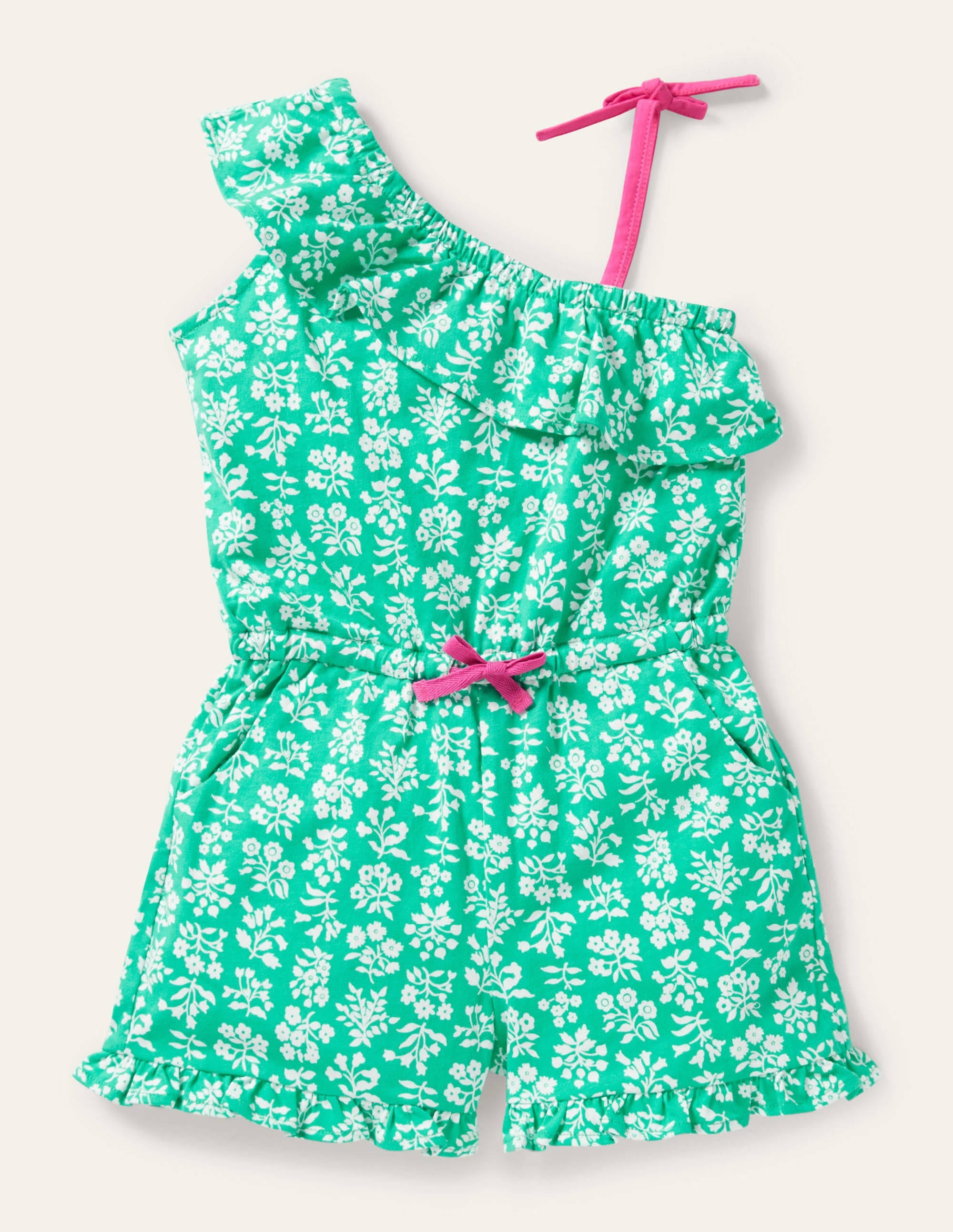 Combishort asymétrique en jersey-Motif xylographique vert tropical - Image 1