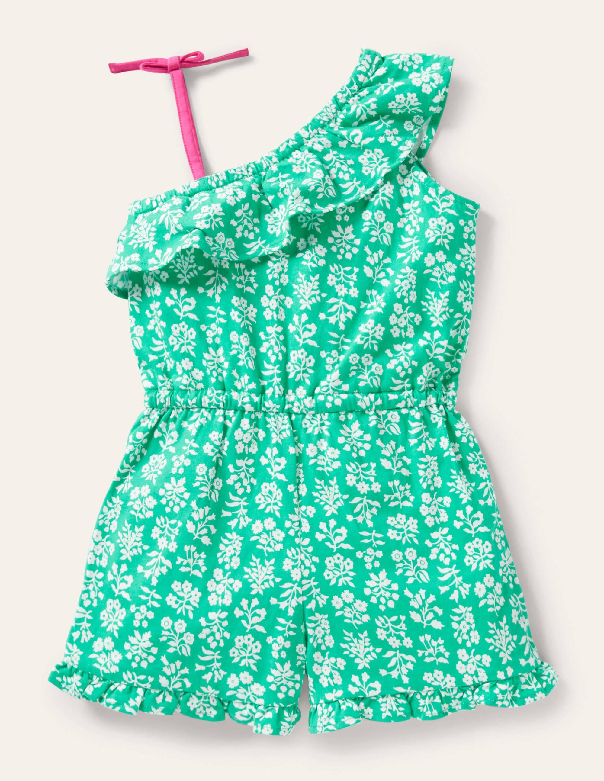 Combishort asymétrique en jersey-Motif xylographique vert tropical - Image 2