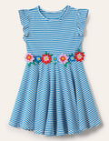Frill Sleeve Twirly Dress-Bright Marina Blue/Ivory