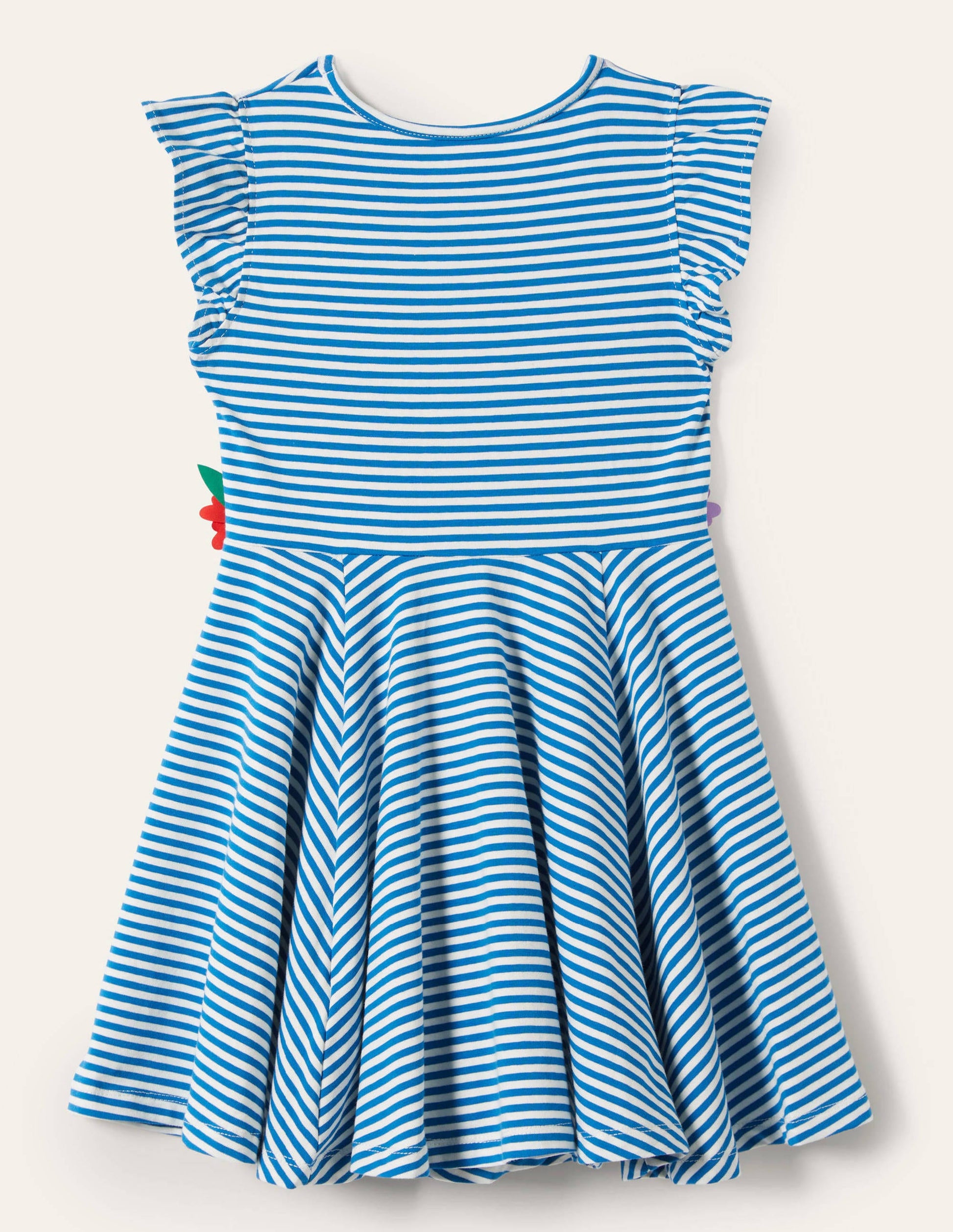 Ausgestelltes Kleid mit gerüschten Ärmeln-Strahlendes Marineblau/Naturweiß-2