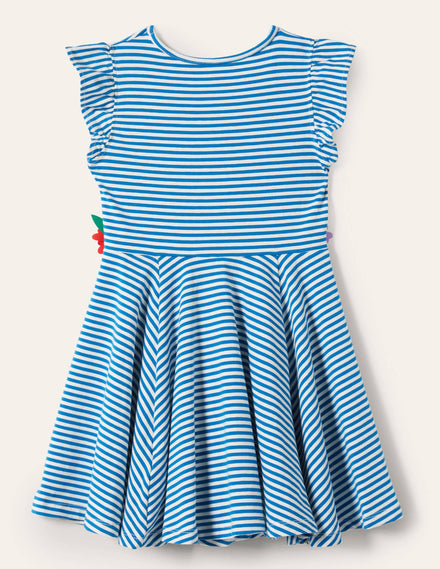 Ausgestelltes Kleid mit gerüschten Ärmeln-Strahlendes Marineblau/Naturweiß