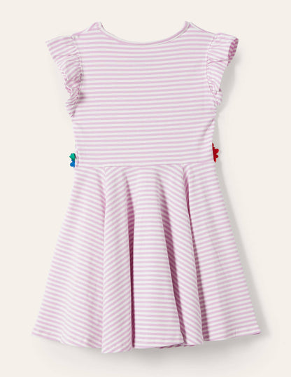 Ausgestelltes Kleid mit gerüschten Ärmeln-Weidenröschenrosa/Naturweiß-2