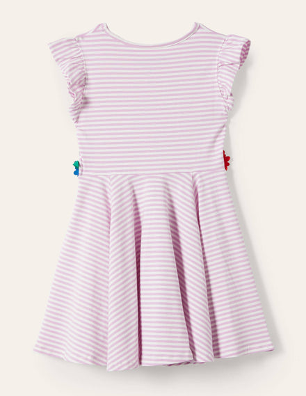 Ausgestelltes Kleid mit gerüschten Ärmeln-Weidenröschenrosa/Naturweiß