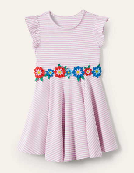 Ausgestelltes Kleid mit gerüschten Ärmeln-Weidenröschenrosa/Naturweiß