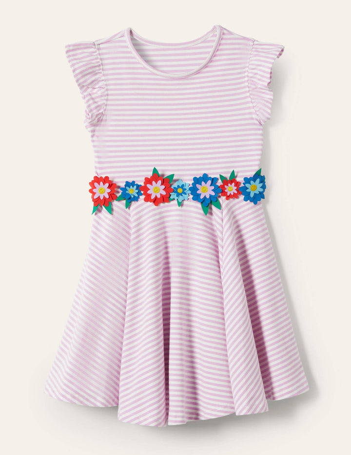 Frill Sleeve Twirly Dress-Rosebay Pink/Ivory