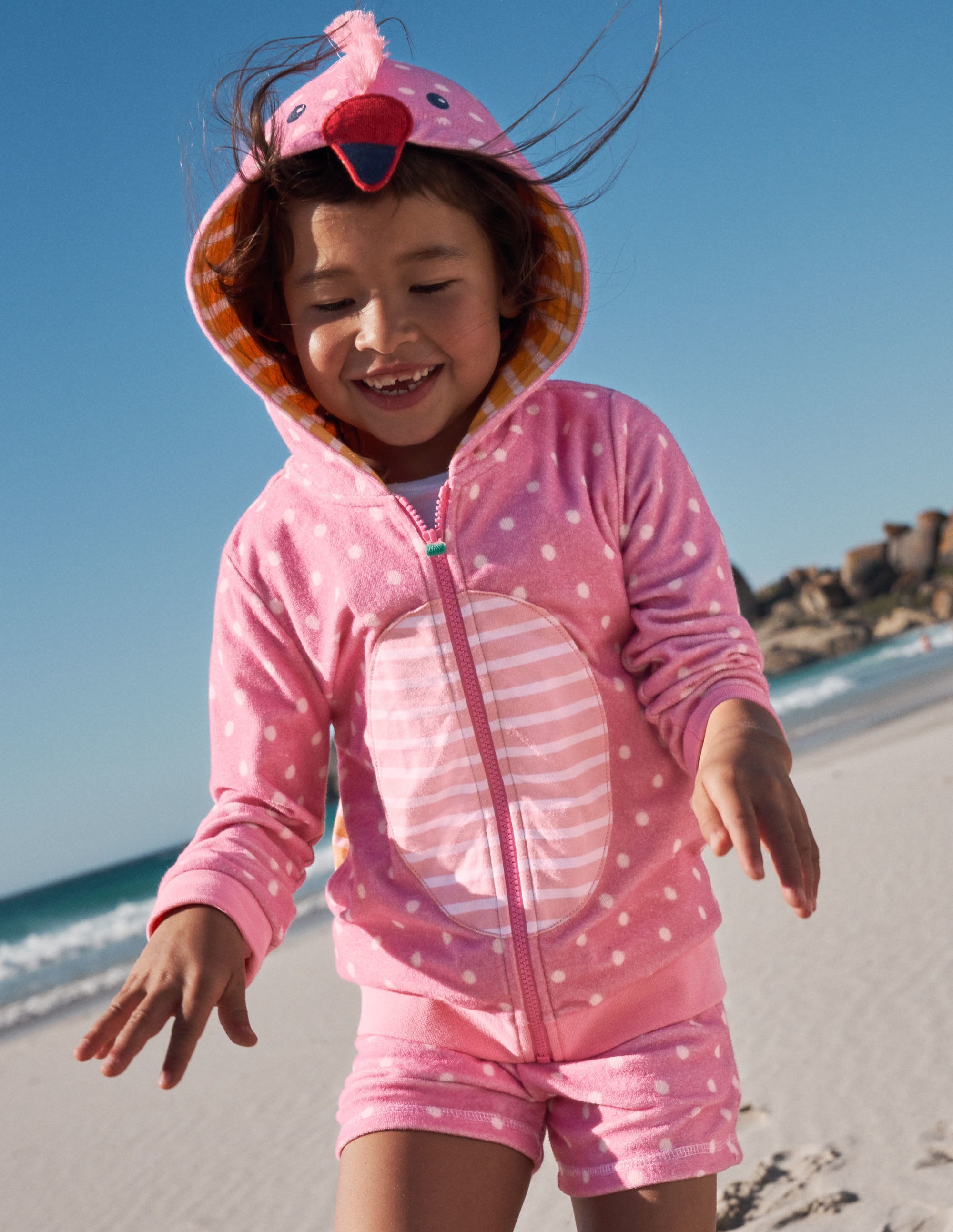 Originelle Frottee-Kapuzenjacke-Hellrosa, Flamingo - Image 4