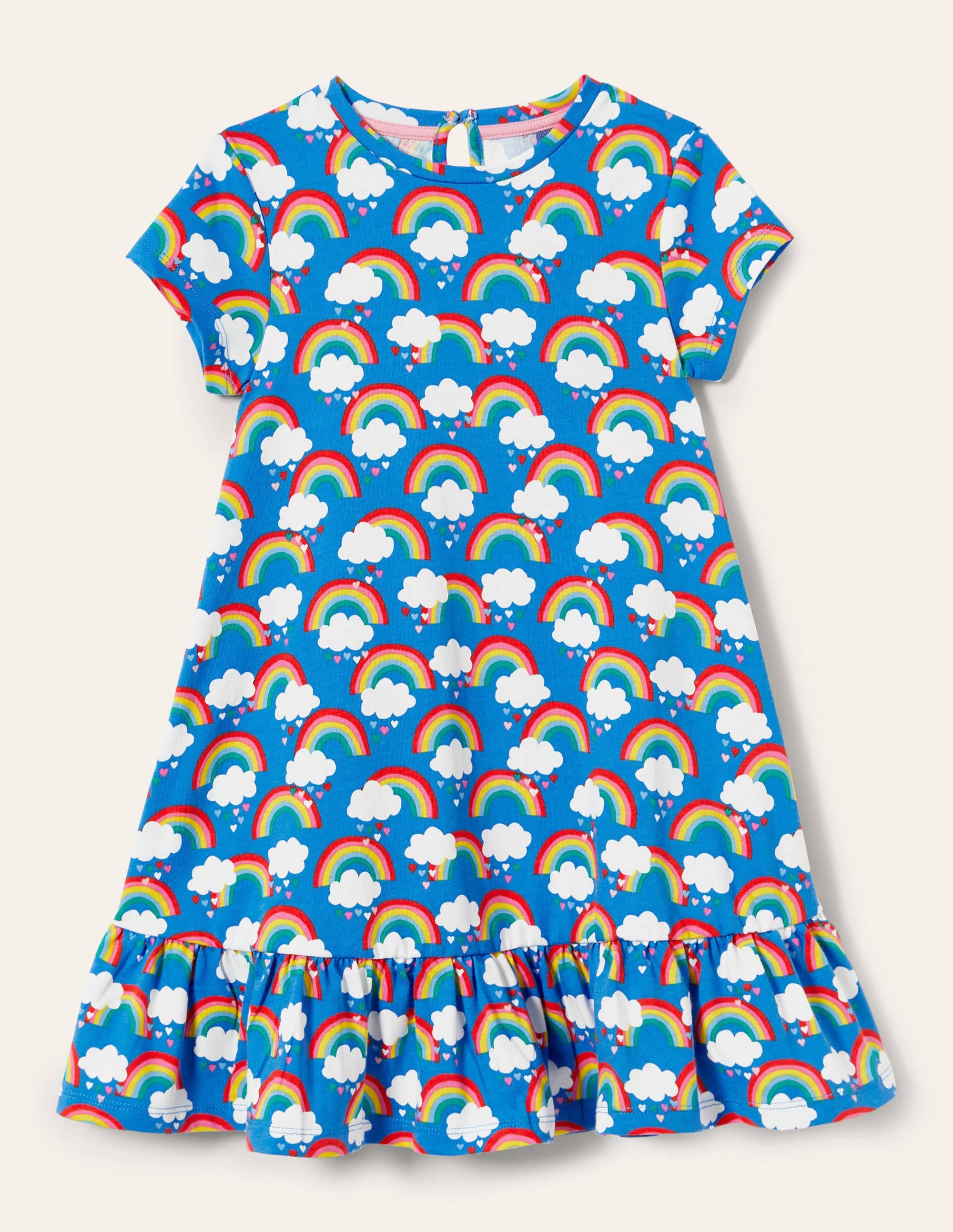Jerseykleid mit abfallendem Saum-Marokkoblau, Regenbogen/Herzen - Image 1