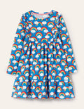 Gestuftes Jerseykleid mit Rüschen-Marokkoblau, Regenbogen/Herzen